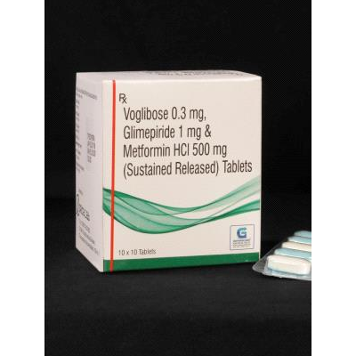 Voglibose 0.3mg, Glimepiride 1mg & Metformin HCI 500mg (SR) Tablets