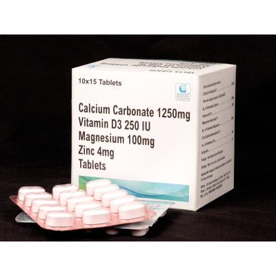 Calcium Carbonate 1250 mg Vitamin D3 250 IU Magnessium 100mg Zinc 4mg Tablets