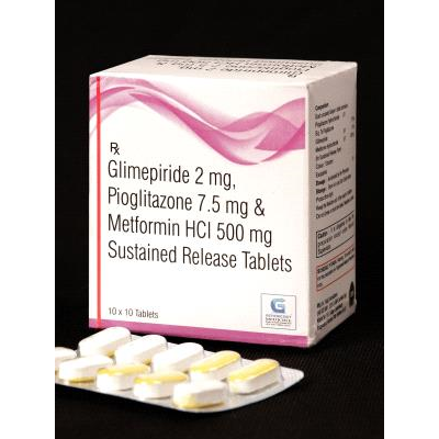 Glimepiride 2mg Pioglitazone 7.5 mg Metformine HCI 500mg Tab